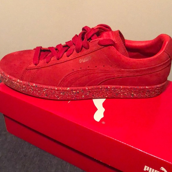 puma suede red splatter